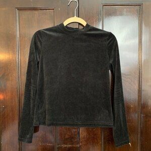 Forever 21 Ribbed Velvet Mock Neck Long Sleeve Top | Size L — Black Soft Stretch